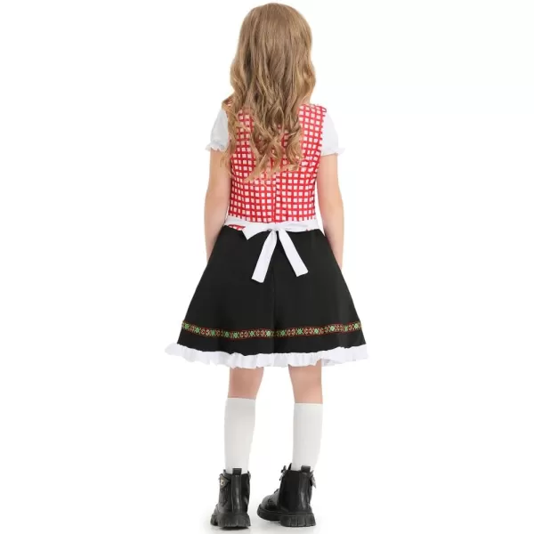 IDOPIP Kids Girls Oktoberfest Costume German Dirndl Dresses Plaid Maid Dress Outfit for Bavarian Carnival Halloween FestivalBlack  Red Plaid 1pc Dress Only