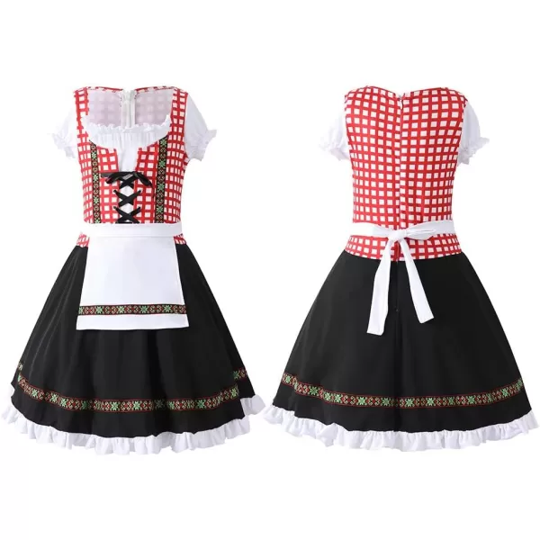 IDOPIP Kids Girls Oktoberfest Costume German Dirndl Dresses Plaid Maid Dress Outfit for Bavarian Carnival Halloween FestivalBlack  Red Plaid 1pc Dress Only