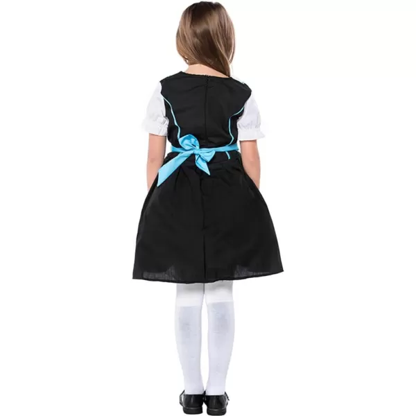 IDOPIP Kids Girls Oktoberfest Costume German Dirndl Dresses Plaid Maid Dress Outfit for Bavarian Carnival Halloween FestivalBlue  Black Dressapron