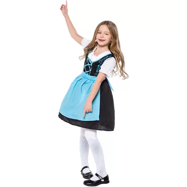 IDOPIP Kids Girls Oktoberfest Costume German Dirndl Dresses Plaid Maid Dress Outfit for Bavarian Carnival Halloween FestivalBlue  Black Dressapron