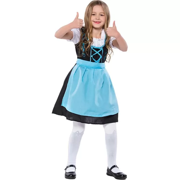 IDOPIP Kids Girls Oktoberfest Costume German Dirndl Dresses Plaid Maid Dress Outfit for Bavarian Carnival Halloween FestivalBlue  Black Dressapron