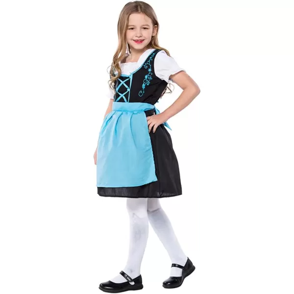 IDOPIP Kids Girls Oktoberfest Costume German Dirndl Dresses Plaid Maid Dress Outfit for Bavarian Carnival Halloween FestivalBlue  Black Dressapron