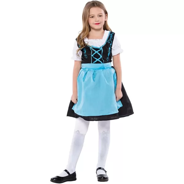 IDOPIP Kids Girls Oktoberfest Costume German Dirndl Dresses Plaid Maid Dress Outfit for Bavarian Carnival Halloween FestivalBlue  Black Dressapron