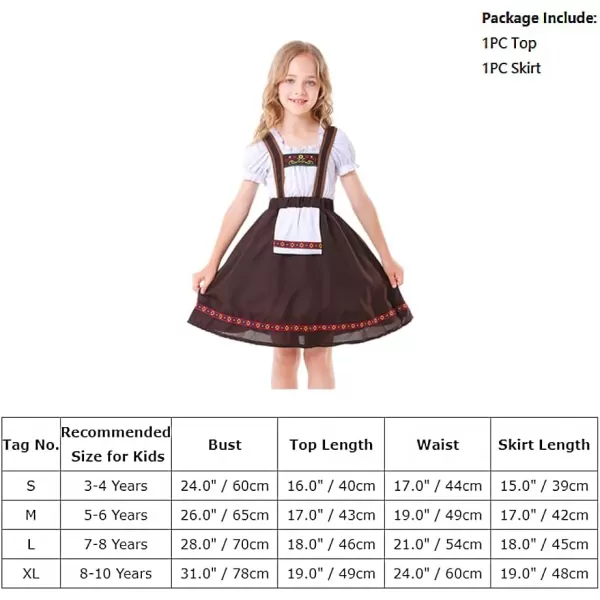 IDOPIP Kids Girls Oktoberfest Costume German Dirndl Dresses Plaid Maid Dress Outfit for Bavarian Carnival Halloween FestivalCoffee Topskirt