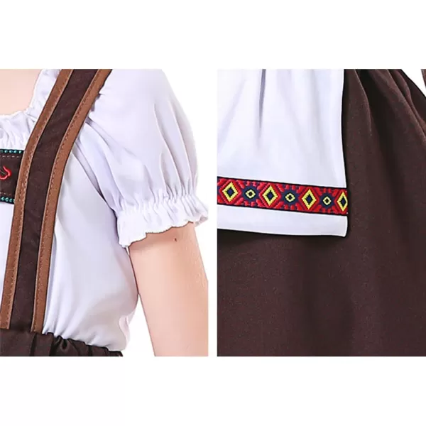 IDOPIP Kids Girls Oktoberfest Costume German Dirndl Dresses Plaid Maid Dress Outfit for Bavarian Carnival Halloween FestivalCoffee Topskirt