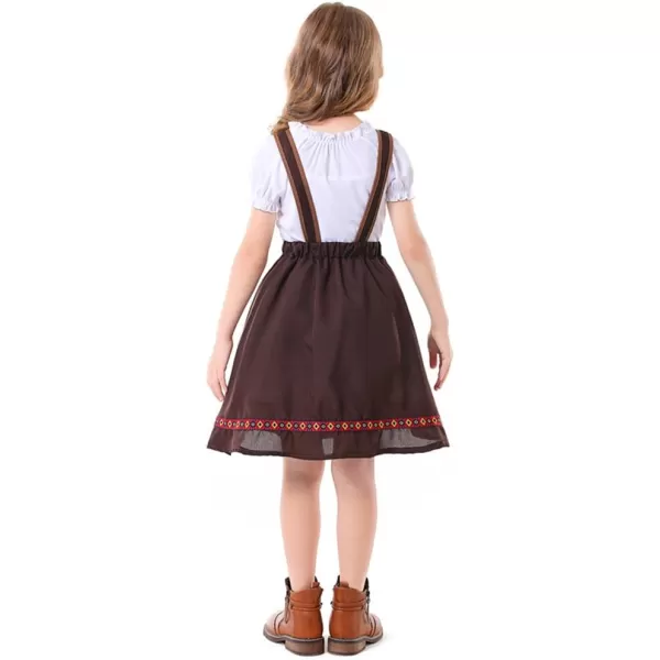 IDOPIP Kids Girls Oktoberfest Costume German Dirndl Dresses Plaid Maid Dress Outfit for Bavarian Carnival Halloween FestivalCoffee Topskirt