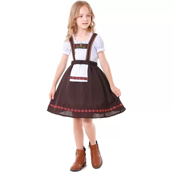 IDOPIP Kids Girls Oktoberfest Costume German Dirndl Dresses Plaid Maid Dress Outfit for Bavarian Carnival Halloween FestivalCoffee Topskirt