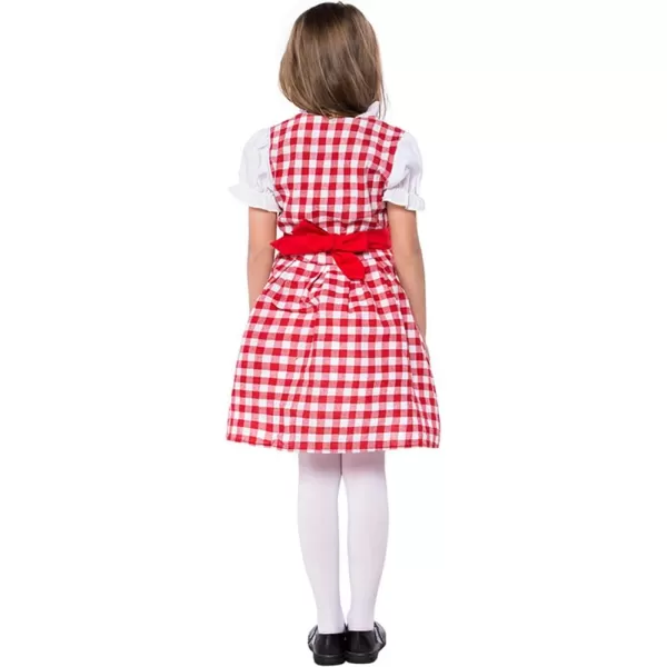 IDOPIP Kids Girls Oktoberfest Costume German Dirndl Dresses Plaid Maid Dress Outfit for Bavarian Carnival Halloween FestivalRed Plaid Dressapron