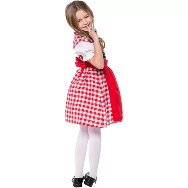 IDOPIP Kids Girls Oktoberfest Costume German Dirndl Dresses Plaid Maid Dress Outfit for Bavarian Carnival Halloween FestivalRed Plaid Dressapron