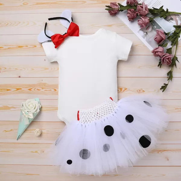 IDOPIP Ladybug Dalmatian Birthday Outfit for Baby Girls Romper Polka Dot Tutu Skirt Headband Halloween Fancy Dress up CostumeWhite  Dalmatian