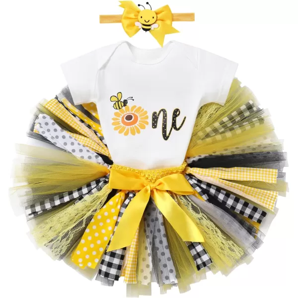 IDOPIP Ladybug Dalmatian Birthday Outfit for Baby Girls Romper Polka Dot Tutu Skirt Headband Halloween Fancy Dress up CostumeYellow Bee One