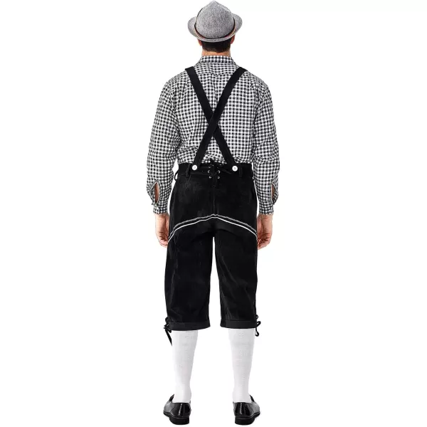 IDOPIP Men Oktoberfest Costume German Bavarian Lederhosen Shorts Set with Hat for Halloween Dress Up Party and Beer FestivalBlack