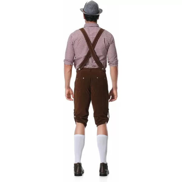 IDOPIP Men Oktoberfest Costume German Bavarian Lederhosen Shorts Set with Hat for Halloween Dress Up Party and Beer FestivalRed  Coffee