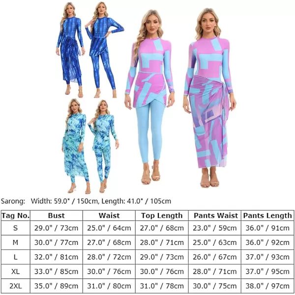 IDOPIP Muslim Burkini Swimsuits for Women Long Sleeve Swim Shirt Bodysuit with Pants Cover up Beach Skirt 34PCS Bathing SuitBlue  Green 3pcs