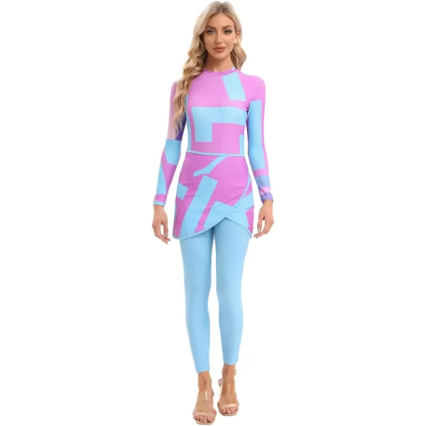 IDOPIP Muslim Burkini Swimsuits for Women Long Sleeve Swim Shirt Bodysuit with Pants Cover up Beach Skirt 34PCS Bathing SuitPurple 4pcs