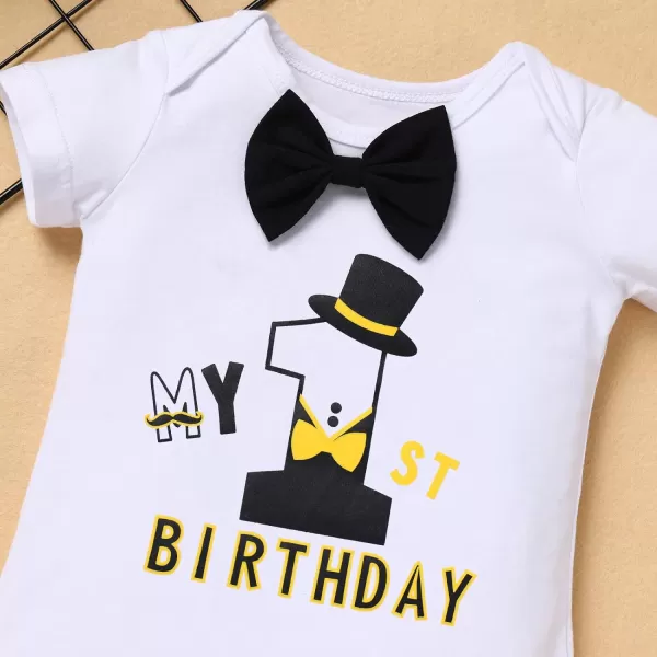 IDOPIP My 12 Birthday Outfit Boy Baby Half Way to One Cake Smash Photo Props Romper Suspenders Bloomers Headband Clothes SetBlack 1st Birthday