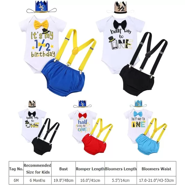 IDOPIP My 12 Birthday Outfit Boy Baby Half Way to One Cake Smash Photo Props Romper Suspenders Bloomers Headband Clothes SetBlack