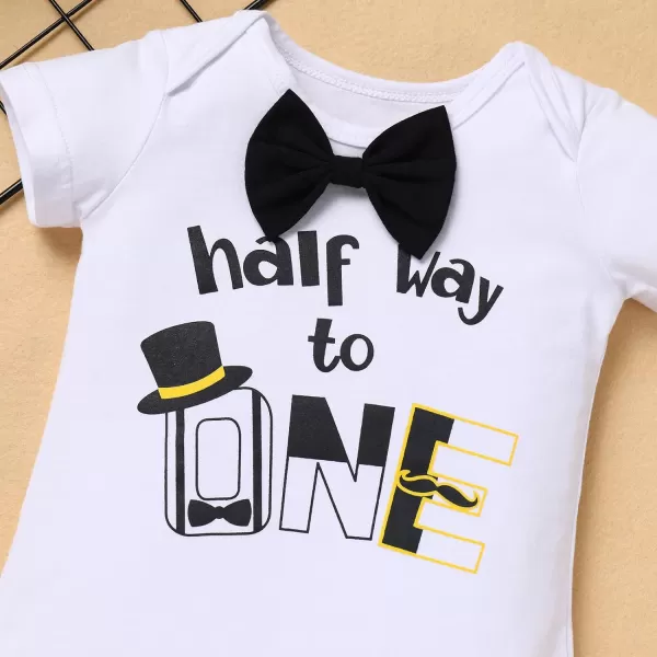 IDOPIP My 12 Birthday Outfit Boy Baby Half Way to One Cake Smash Photo Props Romper Suspenders Bloomers Headband Clothes SetBlack