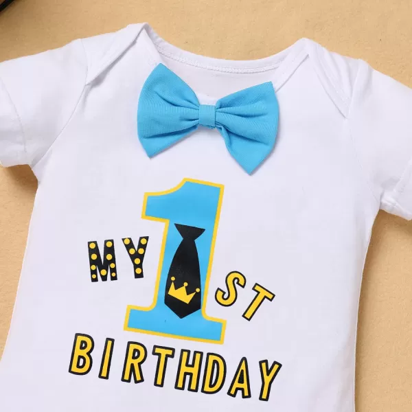 IDOPIP My 12 Birthday Outfit Boy Baby Half Way to One Cake Smash Photo Props Romper Suspenders Bloomers Headband Clothes SetBlue 1st Birthday