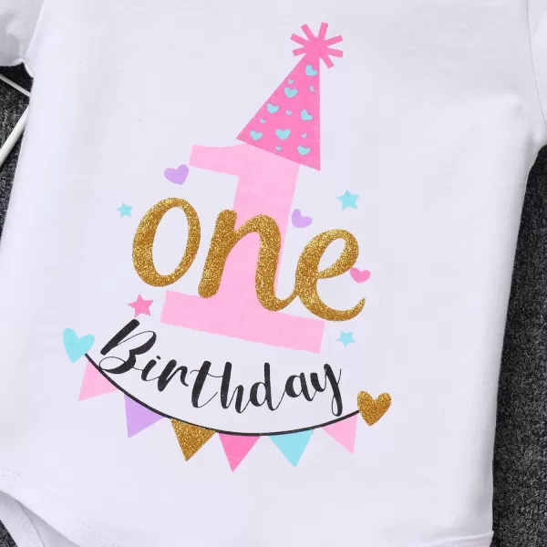 IDOPIP My 1st 2nd 3rd Birthday Girl Outfit Baby Romper Shirt Tutu Skirt Headband 3PCS Clothes Set for Cake Smash Photo PropPink One  1st Birthday