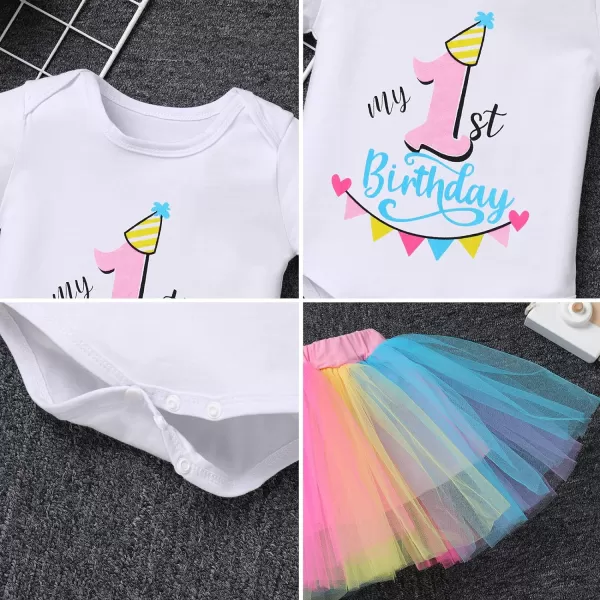 IDOPIP My 1st 2nd 3rd Birthday Girl Outfit Baby Romper Shirt Tutu Skirt Headband 3PCS Clothes Set for Cake Smash Photo PropRainbow  1st Birthday Long Sleeve