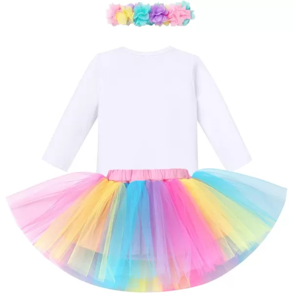 IDOPIP My 1st 2nd 3rd Birthday Girl Outfit Baby Romper Shirt Tutu Skirt Headband 3PCS Clothes Set for Cake Smash Photo PropRainbow  1st Birthday Long Sleeve