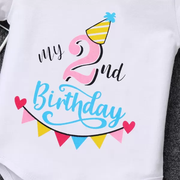 IDOPIP My 1st 2nd 3rd Birthday Girl Outfit Baby Romper Shirt Tutu Skirt Headband 3PCS Clothes Set for Cake Smash Photo PropRainbow  2nd Birthday