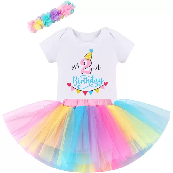 IDOPIP My 1st 2nd 3rd Birthday Girl Outfit Baby Romper Shirt Tutu Skirt Headband 3PCS Clothes Set for Cake Smash Photo PropRainbow  2nd Birthday