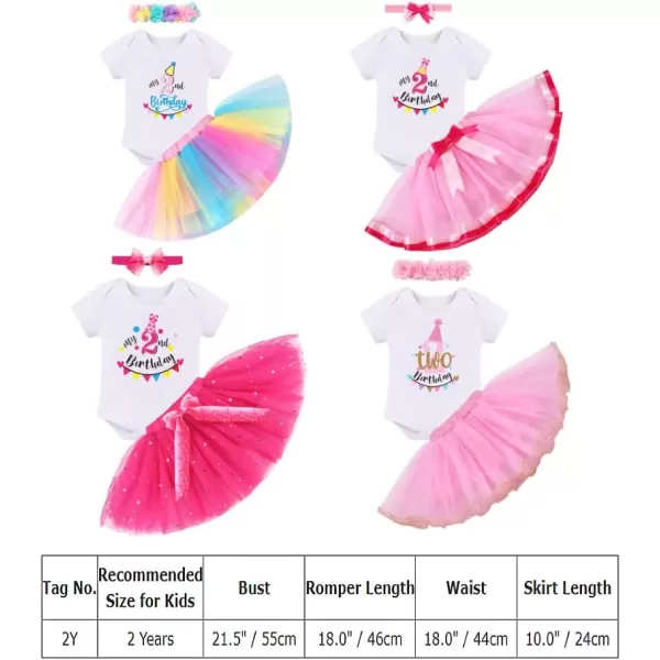 IDOPIP My 1st 2nd 3rd Birthday Girl Outfit Baby Romper Shirt Tutu Skirt Headband 3PCS Clothes Set for Cake Smash Photo PropRainbow  2nd Birthday