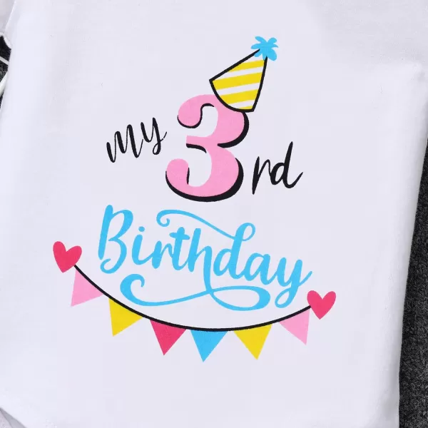 IDOPIP My 1st 2nd 3rd Birthday Girl Outfit Baby Romper Shirt Tutu Skirt Headband 3PCS Clothes Set for Cake Smash Photo PropRainbow  3rd Birthday Long Sleeve