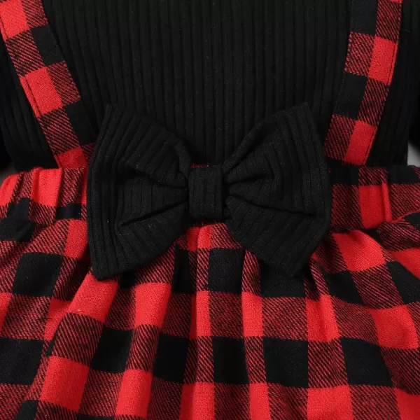 IDOPIP My First Christmas Baby Girl Outfit Long Sleeve Xmas Plaid Romper Bodysuit Tutu Dress Headband Winter Fall ClothesRed Plaid