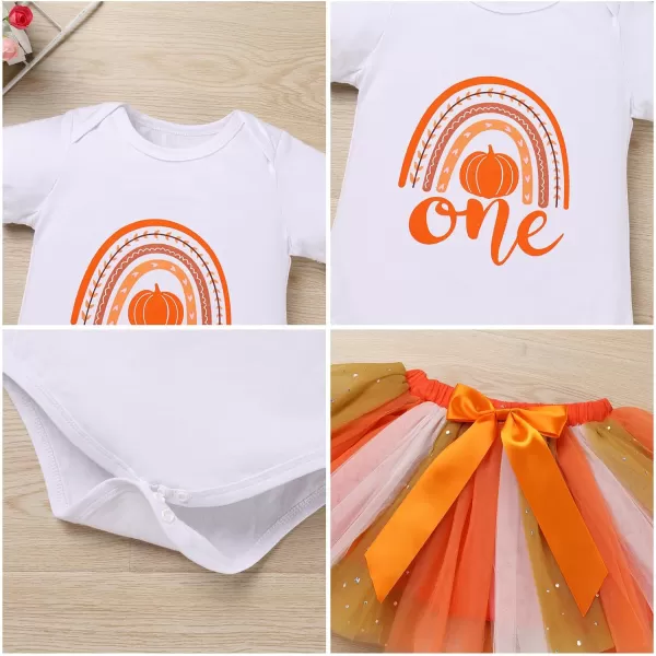 IDOPIP My First Halloween Outfit Baby Girls Pumpkin Romper Tutu Skirt Headband 3PCS Clothes Set for Party Dress up CostumeOrange Pumpkin  Rainbow