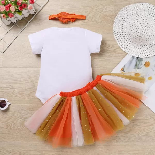 IDOPIP My First Halloween Outfit Baby Girls Pumpkin Romper Tutu Skirt Headband 3PCS Clothes Set for Party Dress up CostumeOrange Pumpkin  Rainbow