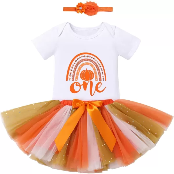 IDOPIP My First Halloween Outfit Baby Girls Pumpkin Romper Tutu Skirt Headband 3PCS Clothes Set for Party Dress up CostumeOrange Pumpkin  Rainbow