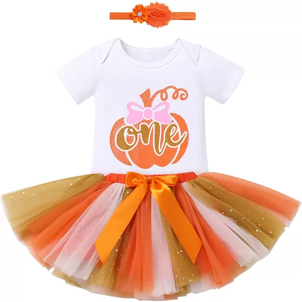 IDOPIP My First Halloween Outfit Baby Girls Pumpkin Romper Tutu Skirt Headband 3PCS Clothes Set for Party Dress up CostumeOrange Pumpkin One