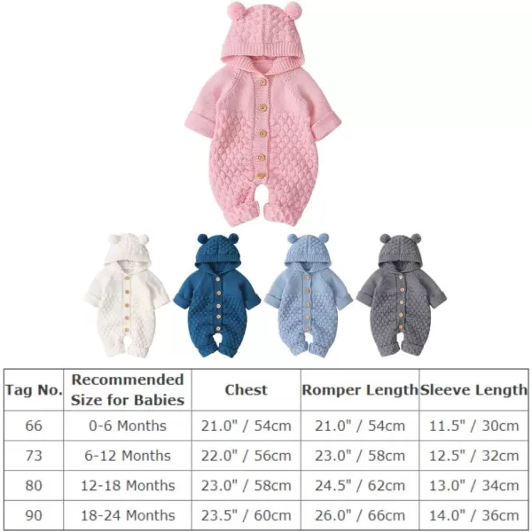 IDOPIP Newborn Baby Bear Ear Hooded Knit Romper Jumpsuit Overall One Piece Bodysuit for Boy Girl Warm Sweater Outerwear 024MPink