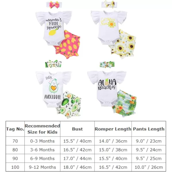 IDOPIP Newborn Baby Girls Clothes Ruffles Sleeve Romper  Fruit Floral Bottoms Shorts  Headband 3PCS Summer Birthday OutfitsGreen Pineapple