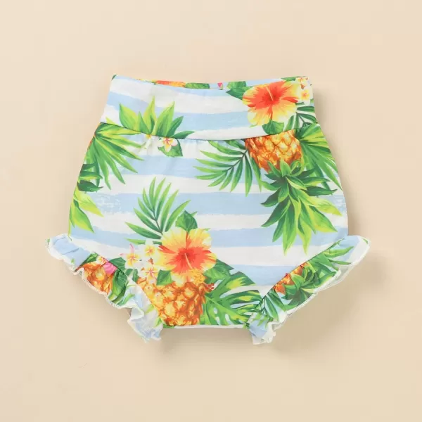 IDOPIP Newborn Baby Girls Clothes Ruffles Sleeve Romper  Fruit Floral Bottoms Shorts  Headband 3PCS Summer Birthday OutfitsGreen Pineapple