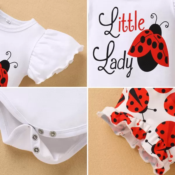 IDOPIP Newborn Baby Girls Clothes Ruffles Sleeve Romper  Fruit Floral Bottoms Shorts  Headband 3PCS Summer Birthday OutfitsRed Ladybug