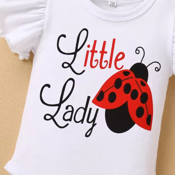 IDOPIP Newborn Baby Girls Clothes Ruffles Sleeve Romper  Fruit Floral Bottoms Shorts  Headband 3PCS Summer Birthday OutfitsRed Ladybug