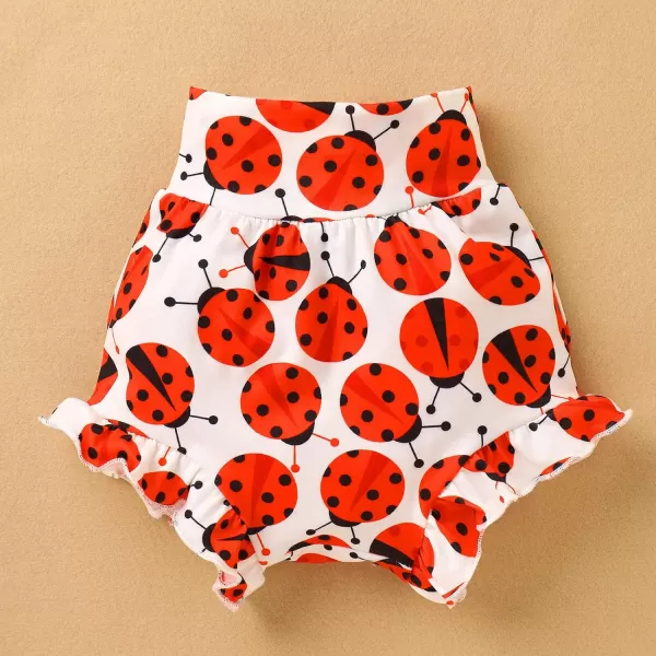 IDOPIP Newborn Baby Girls Clothes Ruffles Sleeve Romper  Fruit Floral Bottoms Shorts  Headband 3PCS Summer Birthday OutfitsRed Ladybug