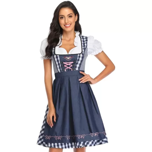 IDOPIP Oktoberfest Costumes Women German Dirndl Dresses for Oktoberfest Bavarian Halloween Dress Cosplay Beer Carnival OutfitBlue Denim  Apron