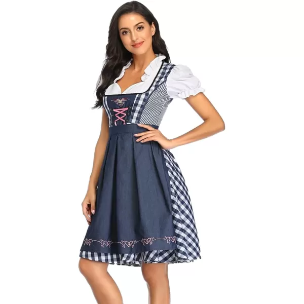 IDOPIP Oktoberfest Costumes Women German Dirndl Dresses for Oktoberfest Bavarian Halloween Dress Cosplay Beer Carnival OutfitBlue Denim  Apron