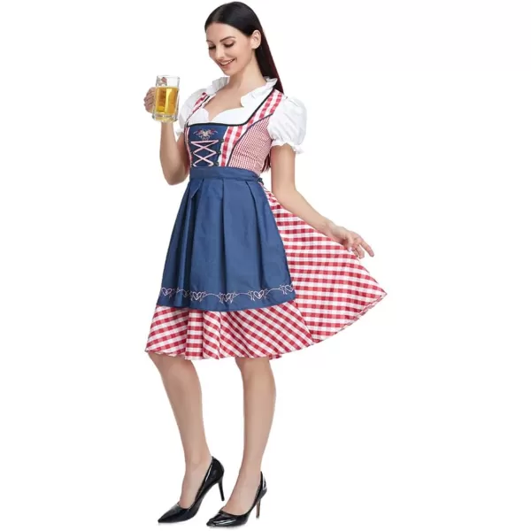 IDOPIP Oktoberfest Costumes Women German Dirndl Dresses for Oktoberfest Bavarian Halloween Dress Cosplay Beer Carnival OutfitRed Denim  Apron