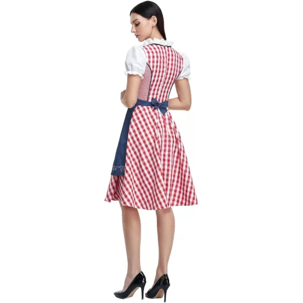 IDOPIP Oktoberfest Costumes Women German Dirndl Dresses for Oktoberfest Bavarian Halloween Dress Cosplay Beer Carnival OutfitRed Denim  Apron