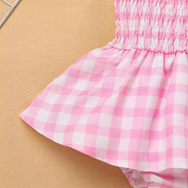 IDOPIP Pink Plaid Dress for Baby Girl Toddler Summer Sleeveless Princess Birthday Party Gingham Dress Sister Matching ClothesPink Romper