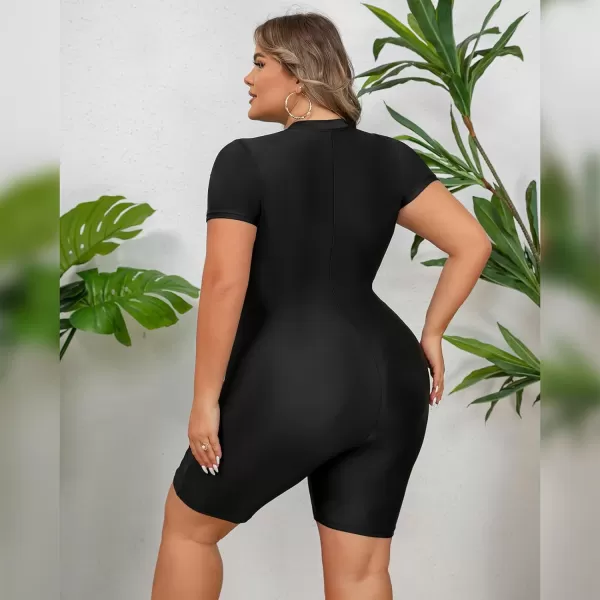 IDOPIP Plus Size One Piece Swimsuit for Women Tummy Control Bathing Suit Sun Protection UPF 50 Rash Guard Surfing SwimwearBlack  Gray