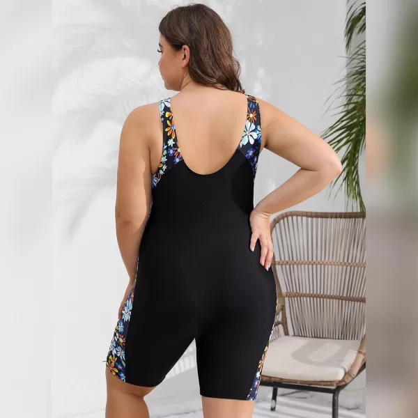 IDOPIP Plus Size One Piece Swimsuit for Women Tummy Control Bathing Suit Sun Protection UPF 50 Rash Guard Surfing SwimwearBlack  Sunflower