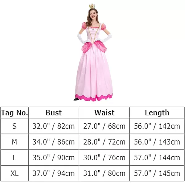 IDOPIP Princess Peach Costume with Crown and Gloves for Adult Women Halloween Birthday Party Dress up Fancy Cosplay OutfitPink