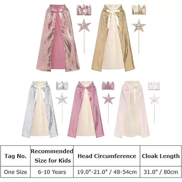 IDOPIP Princess Sequin Hooded Cape Cloaks for Little Girls Halloween Costume Cosplay Party Dress up with Crown  Fairy WandDark Pink